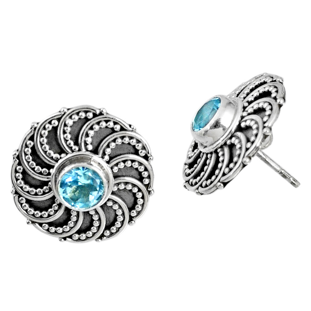 1.71cts natural blue topaz 925 sterling silver stud earrings jewelry r59703