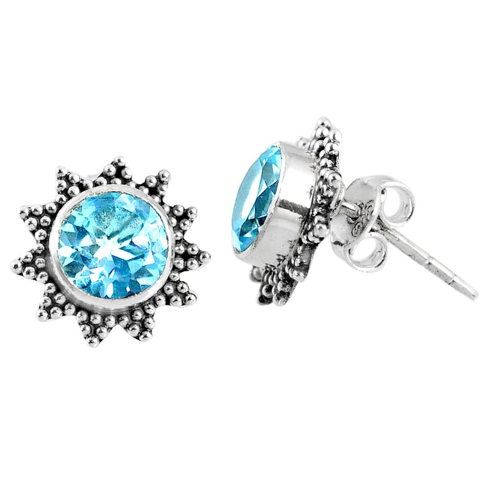 4.73cts natural blue topaz 925 sterling silver stud earrings jewelry r67001