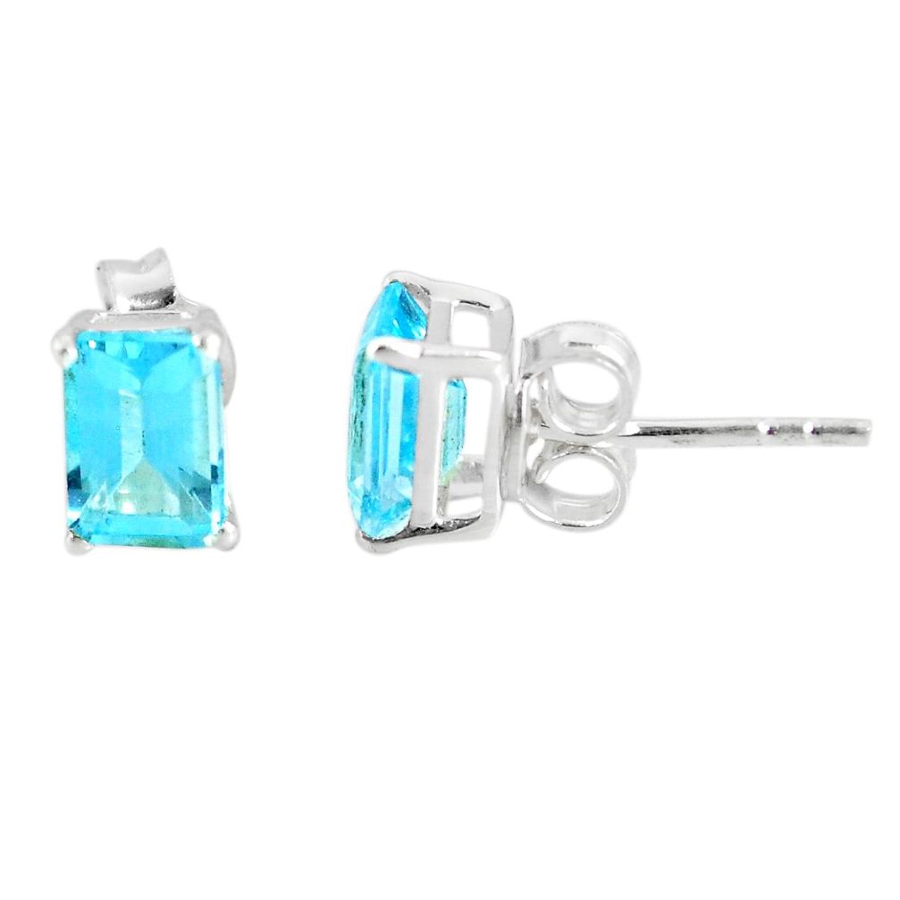 3.34cts natural blue topaz 925 sterling silver stud earrings jewelry r77030