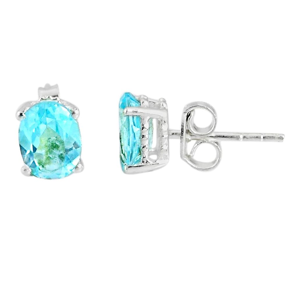 4.16cts natural blue topaz 925 sterling silver stud earrings jewelry r77046