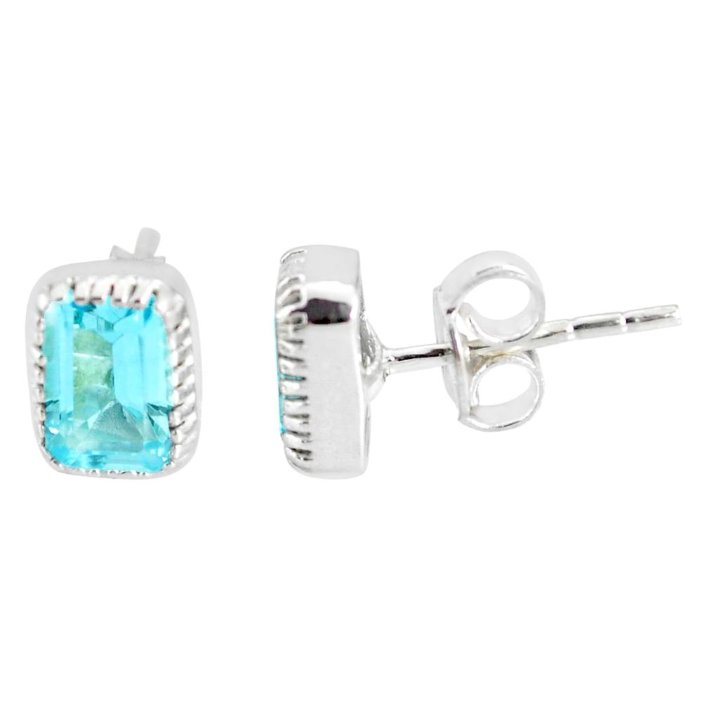 3.21cts natural blue topaz 925 sterling silver stud earrings jewelry r77111