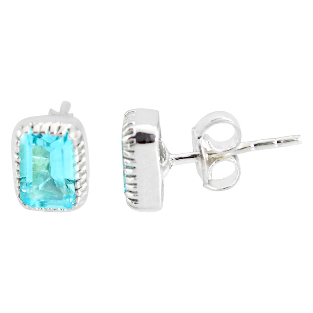 3.21cts natural blue topaz 925 sterling silver stud earrings jewelry r77113