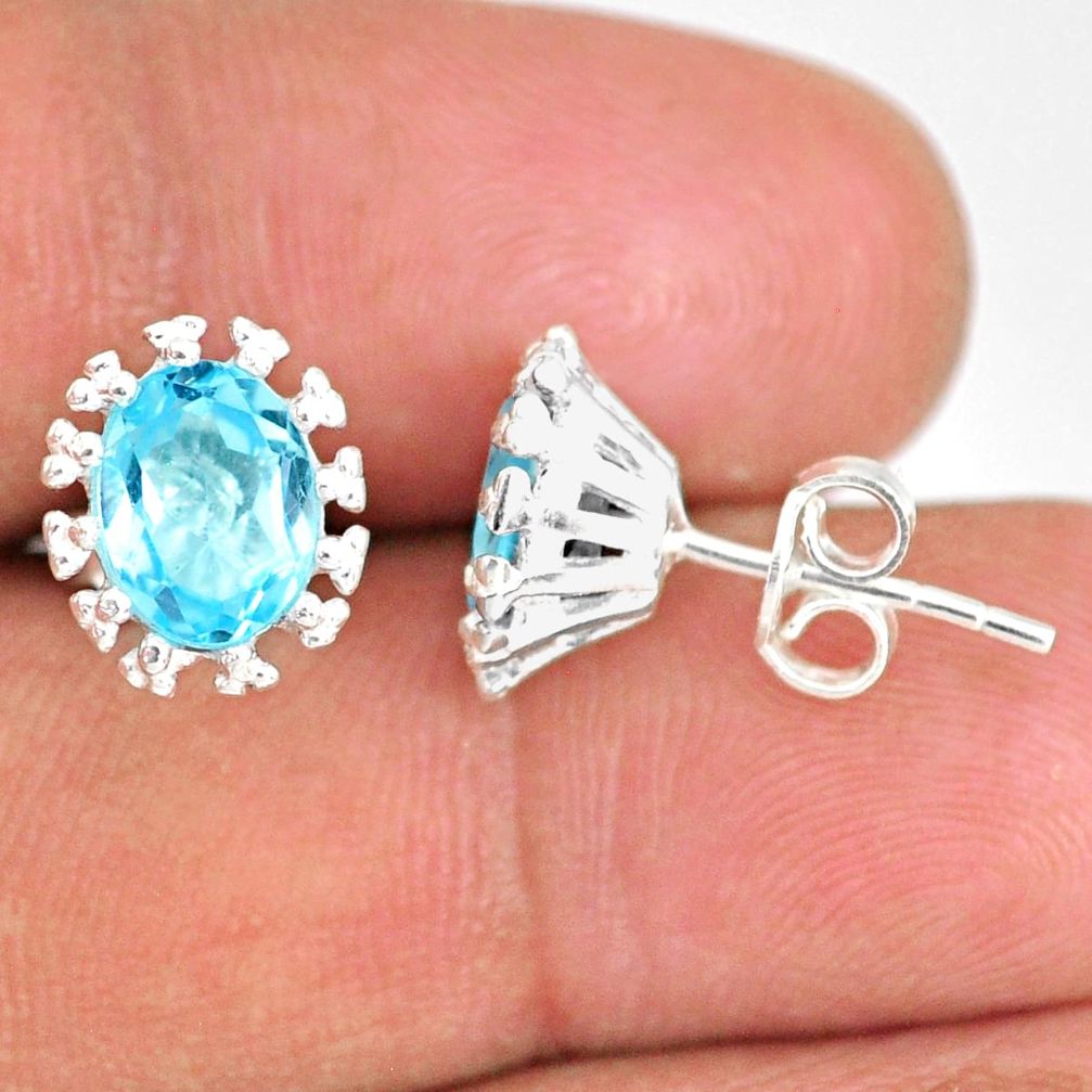3.95cts natural blue topaz 925 sterling silver handmade stud earrings r82862
