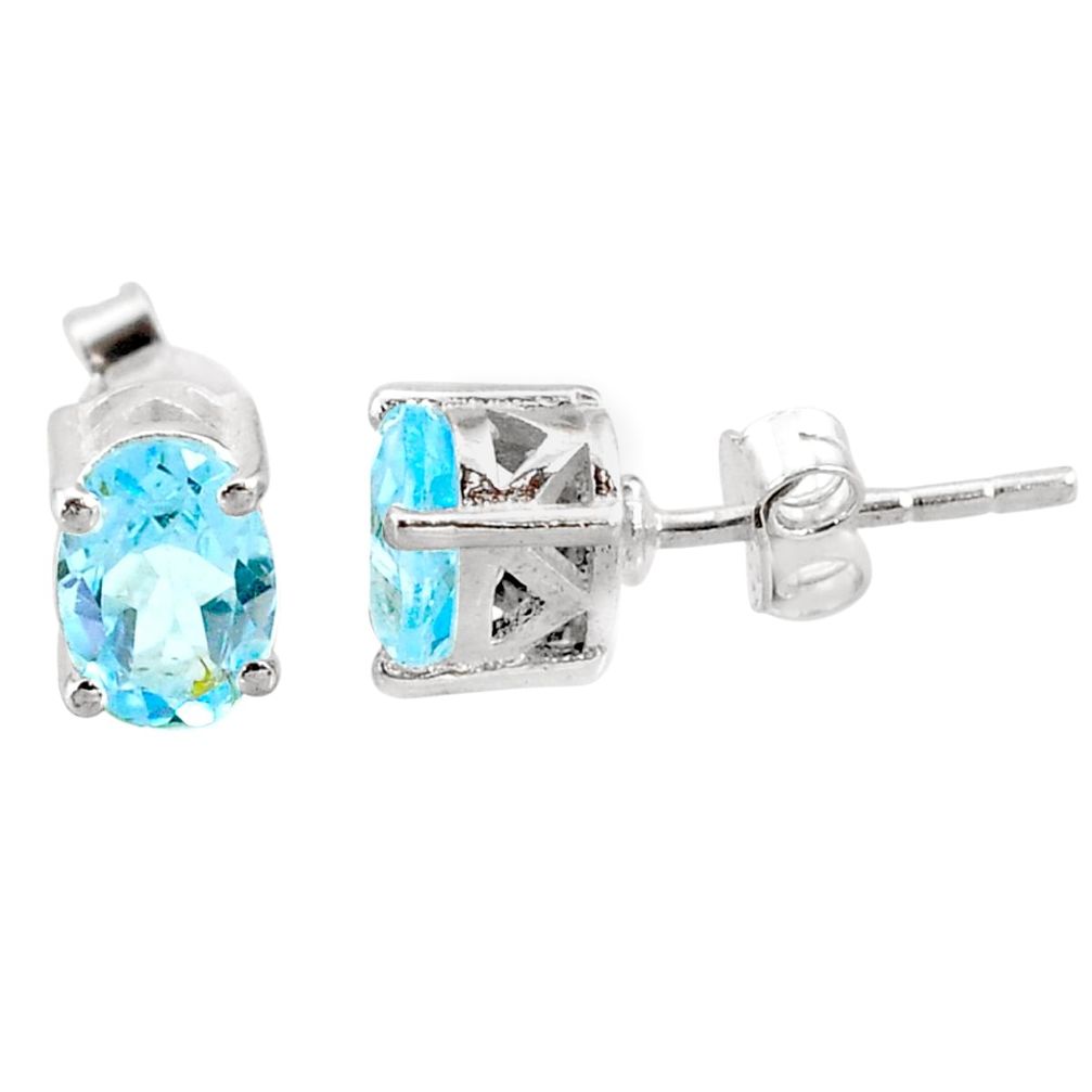 3.89cts natural blue topaz 925 sterling silver stud earrings jewelry r87370