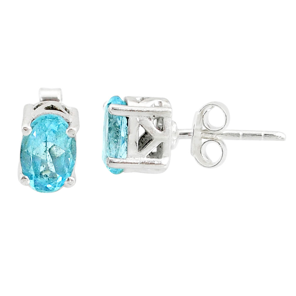3.40cts natural blue topaz 925 sterling silver stud earrings jewelry r87407