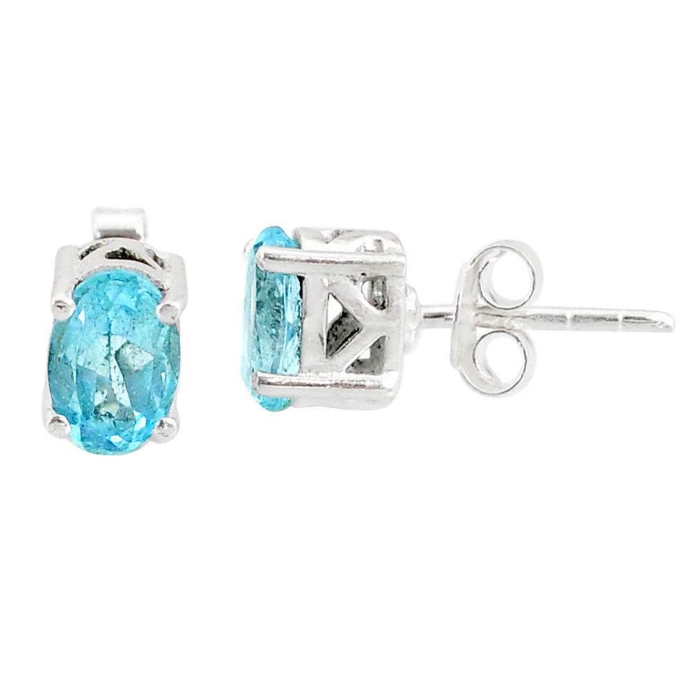 3.35cts natural blue topaz 925 sterling silver stud earrings jewelry r87409