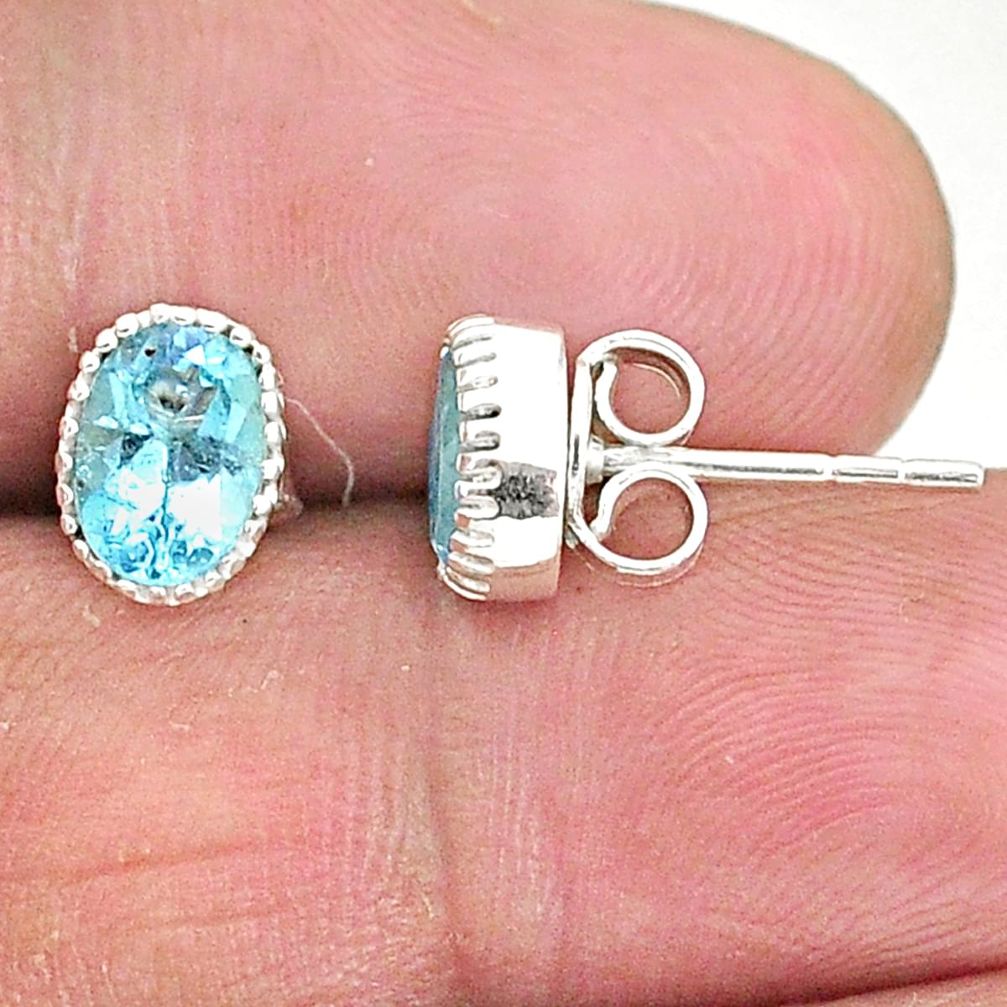 3.40cts natural blue topaz 925 sterling silver stud earrings jewelry t4443