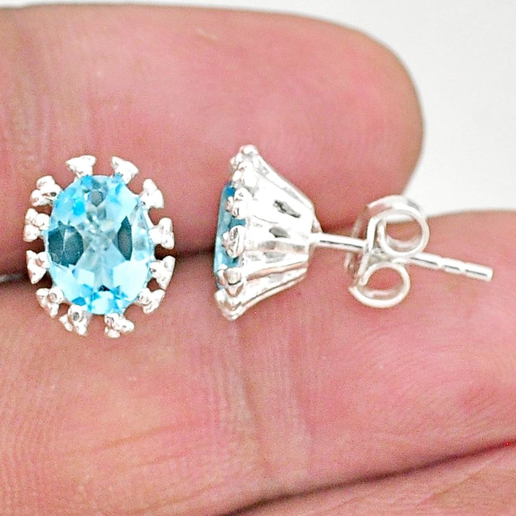 4.22cts natural blue topaz 925 sterling silver stud earrings jewelry t4550