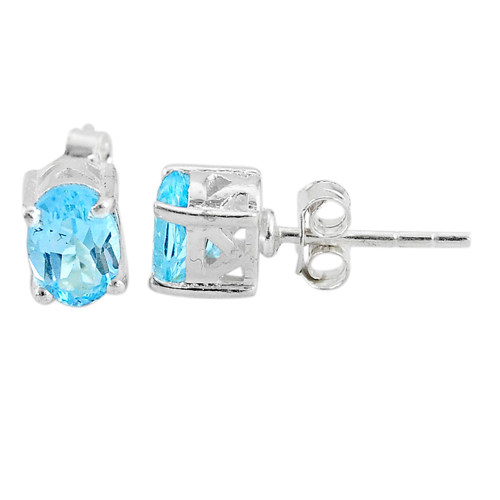3.39cts natural blue topaz 925 sterling silver stud earrings jewelry t4869