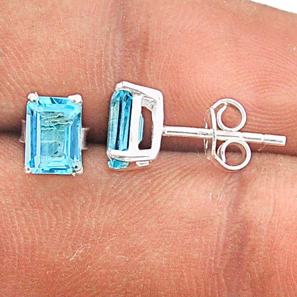 3.12cts natural blue topaz 925 sterling silver stud earrings jewelry t85211