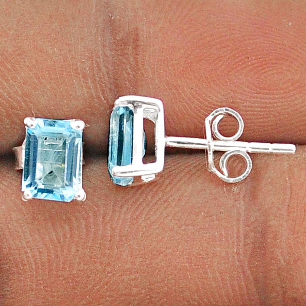 3.01cts natural blue topaz 925 sterling silver stud earrings jewelry t85306