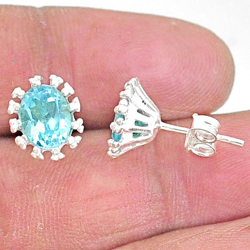 3.72cts natural blue topaz 925 sterling silver stud earrings jewelry t9101