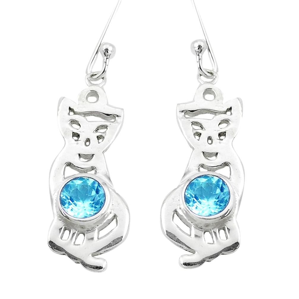 2.36cts natural blue topaz 925 sterling silver two cats earrings jewelry p60755