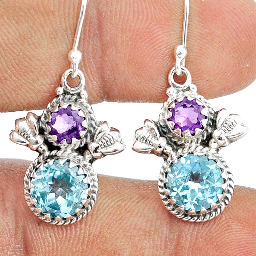 7.27cts natural blue topaz amethyst 925 sterling silver dangle earrings u31680