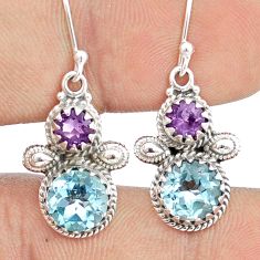 6.60cts natural blue topaz amethyst 925 sterling silver dangle earrings u31751