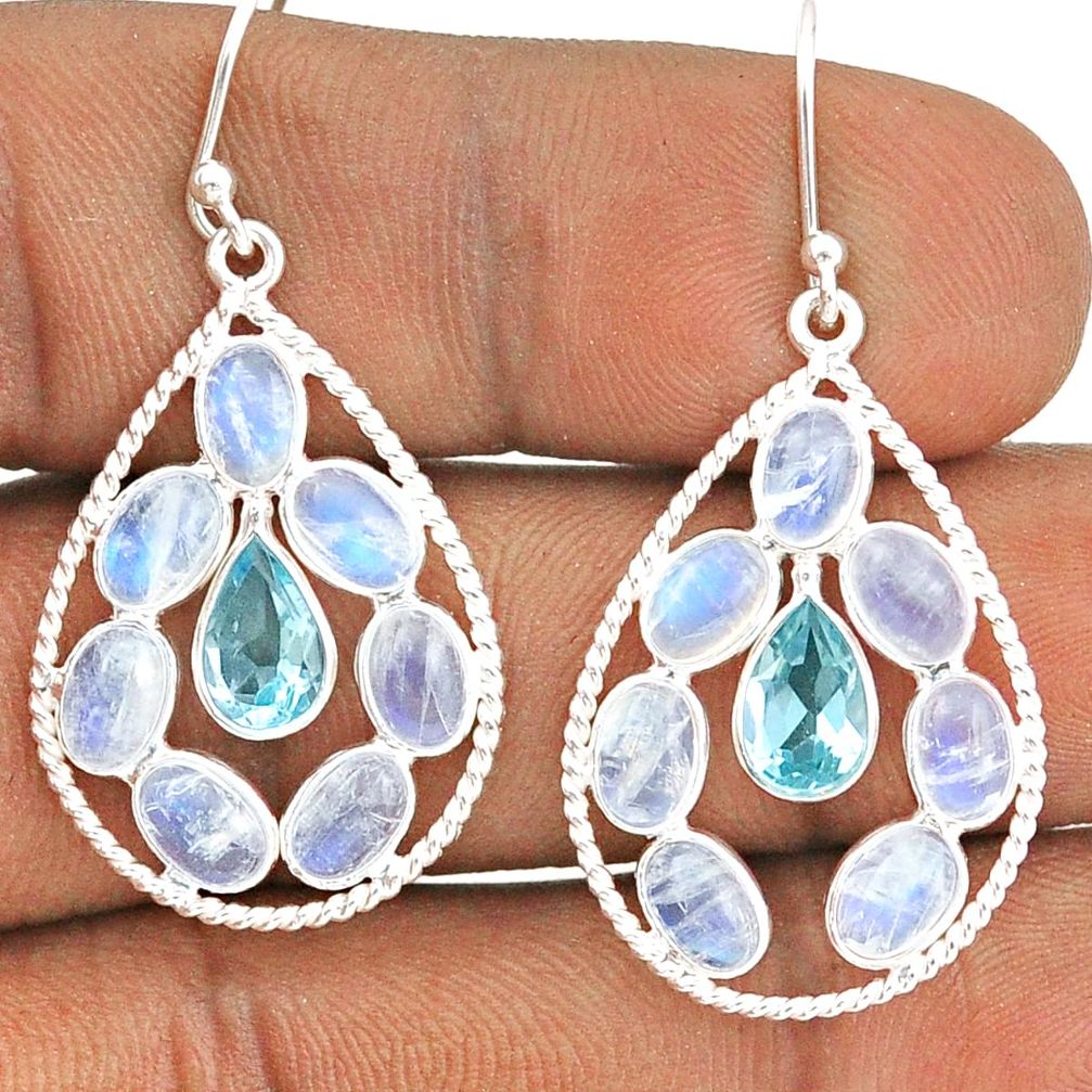 13.69cts natural blue topaz moonstone 925 sterling silver dangle earrings t87401