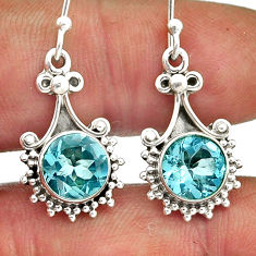 5.73cts natural blue topaz round shape sterling silver earrings jewelry n19550