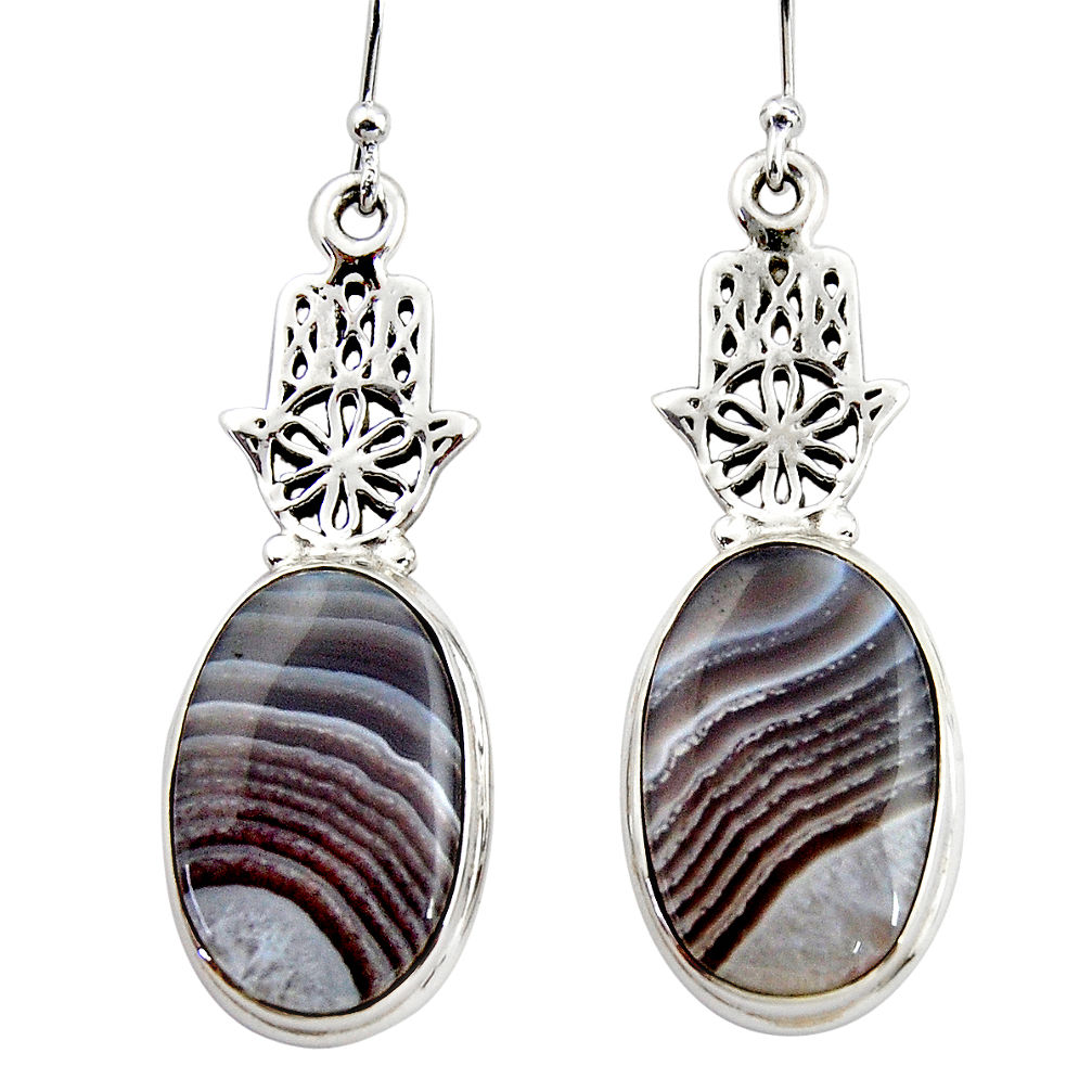 19.41cts natural botswana agate 925 silver hand of god hamsa earrings r45325