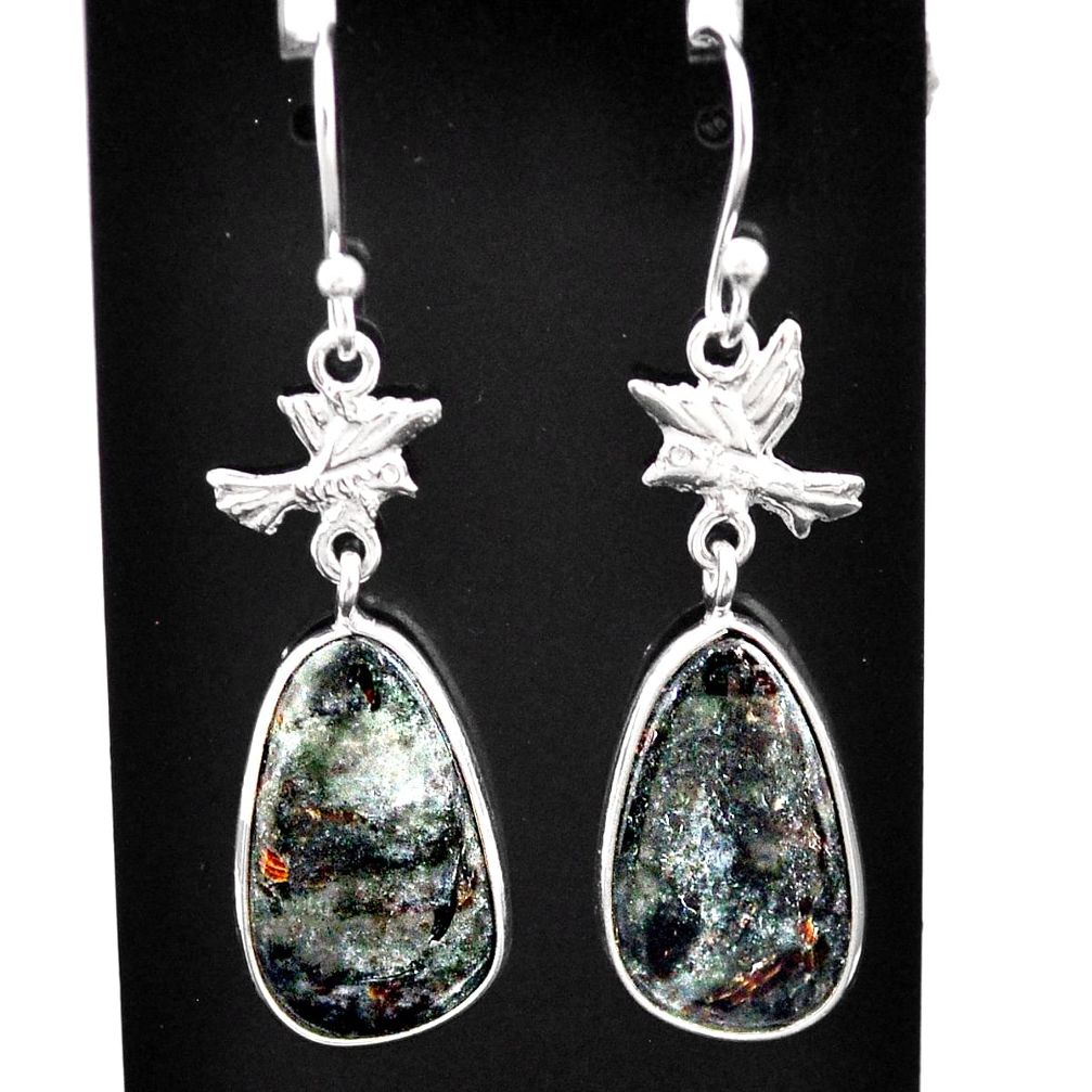 9.40cts natural bronze astrophyllite (star leaf) silver birds earrings t60731