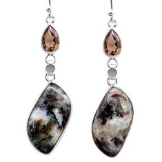 14.08cts natural bronze astrophyllite smoky topaz silver dangle earrings t61060