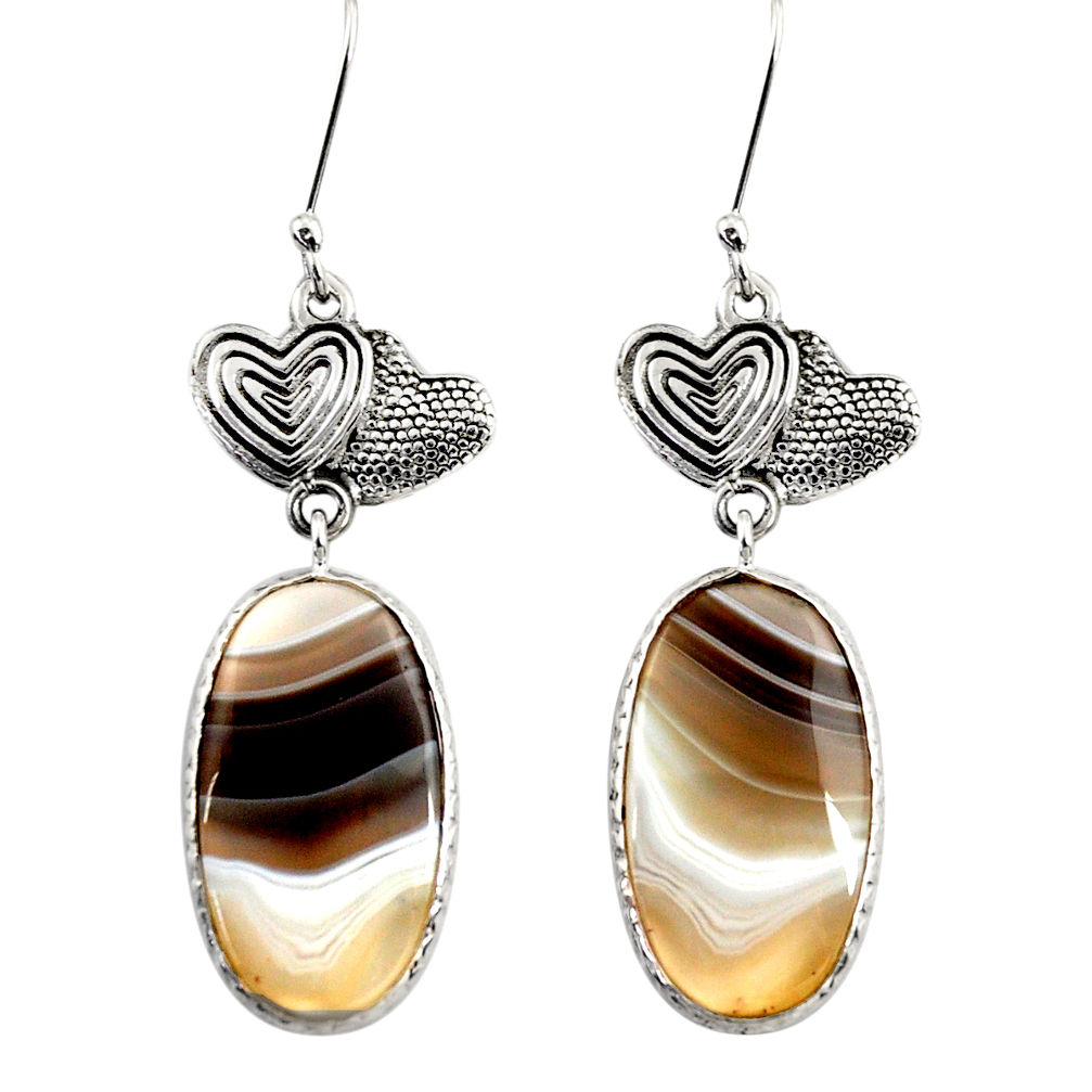  brown botswana agate 925 silver couple hearts earrings d39616