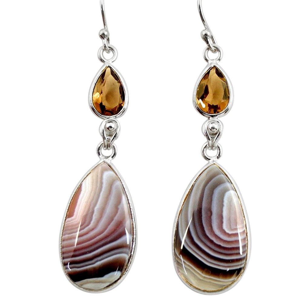 19.29cts natural brown botswana agate 925 silver dangle earrings r28989
