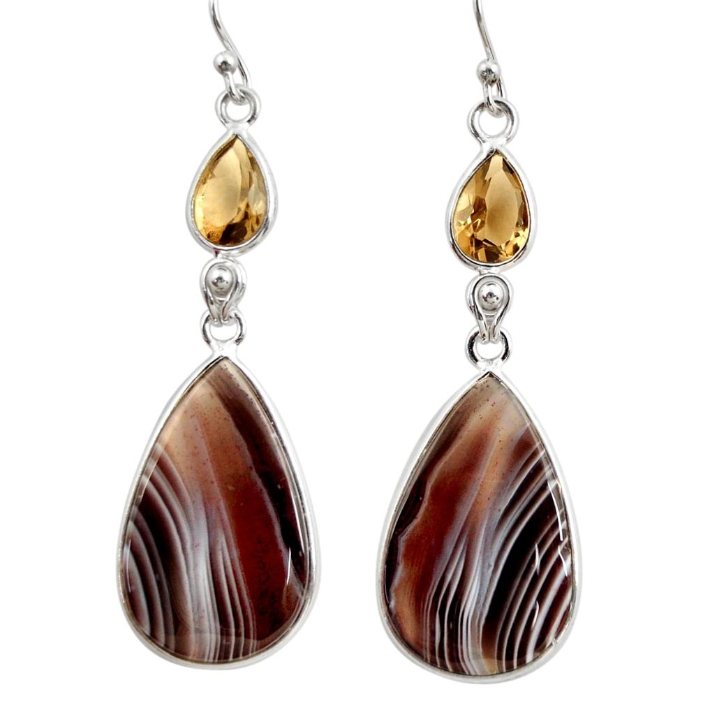 19.68cts natural brown botswana agate 925 silver dangle earrings r28991