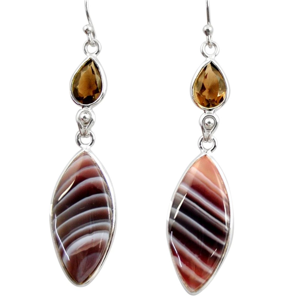 18.62cts natural brown botswana agate 925 silver dangle earrings r28992