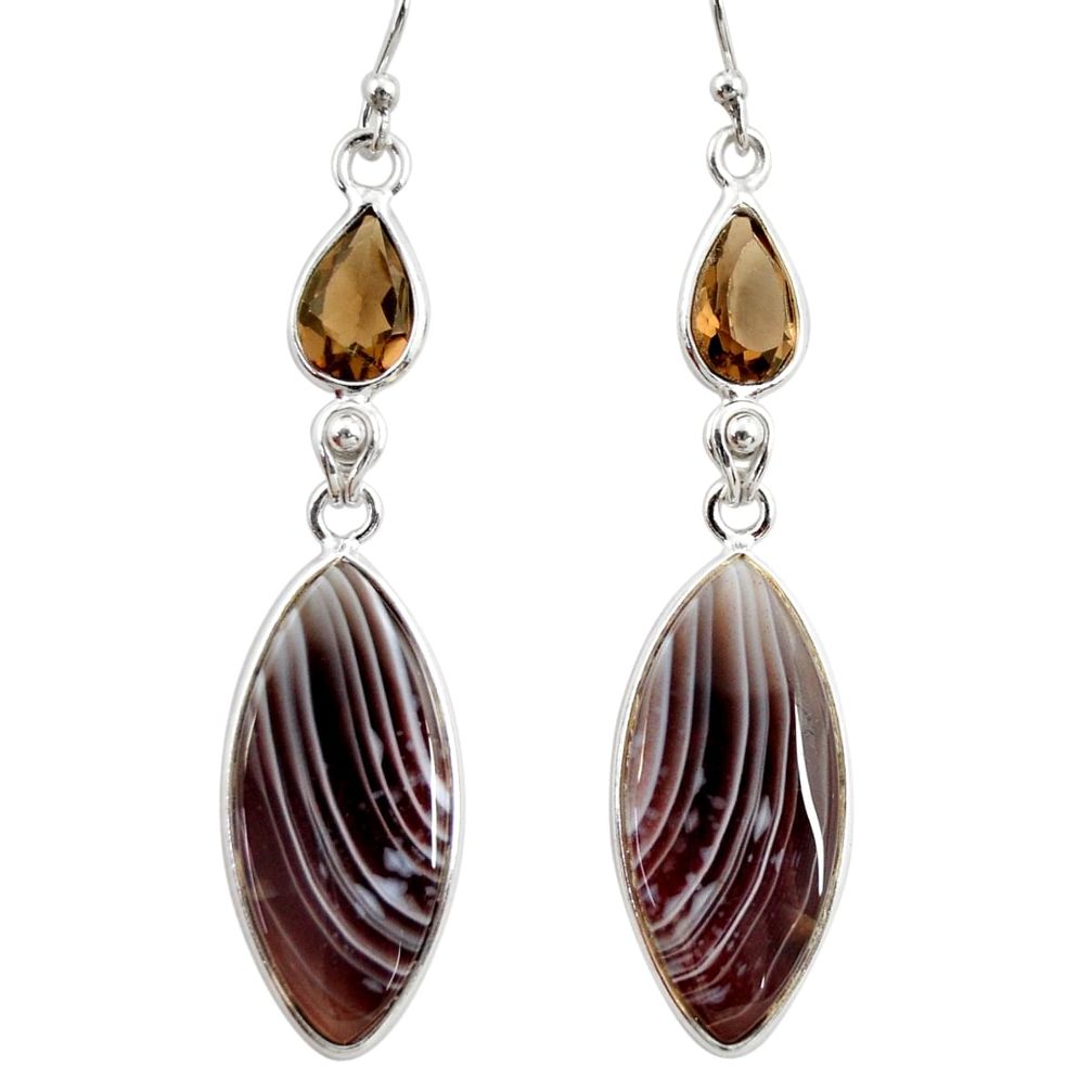 16.88cts natural brown botswana agate 925 silver dangle earrings r28996