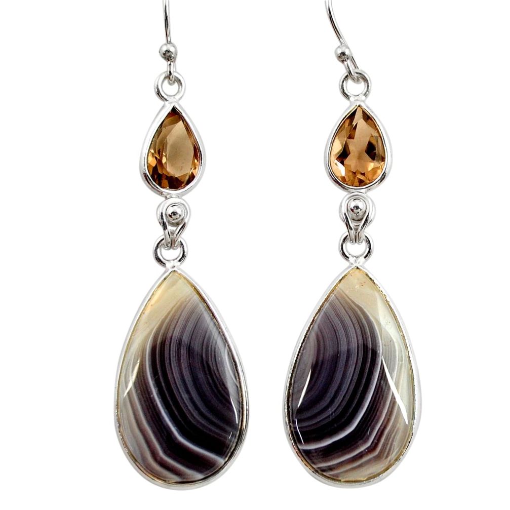 19.12cts natural brown botswana agate 925 silver dangle earrings r28998