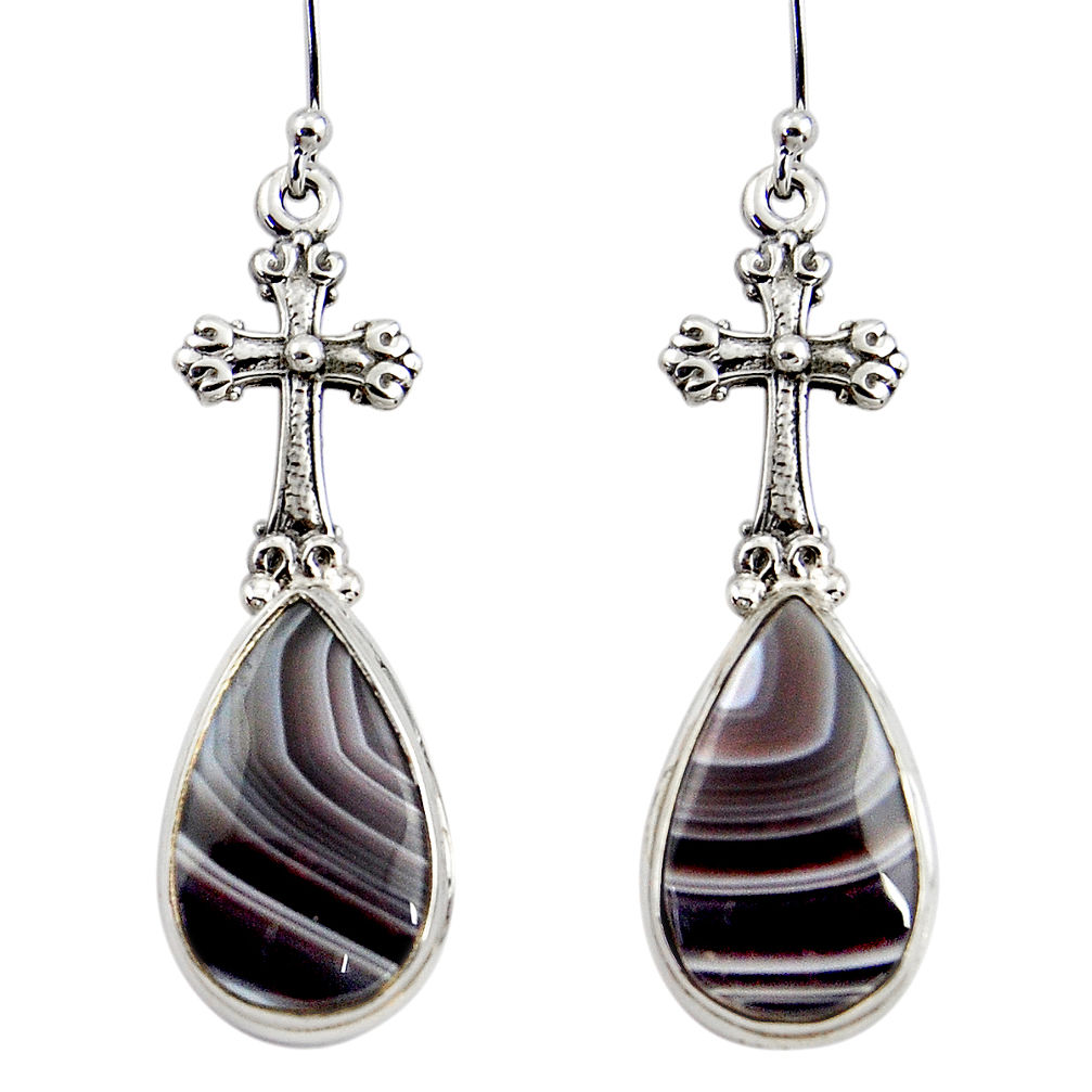 17.62cts natural brown botswana agate 925 silver holy cross earrings r45329