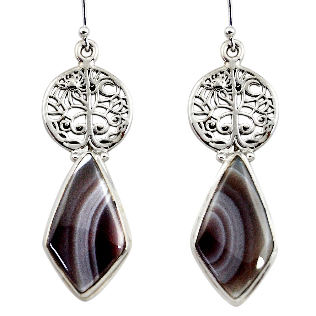 21.79cts natural brown botswana agate 925 silver tree of life earrings r45330