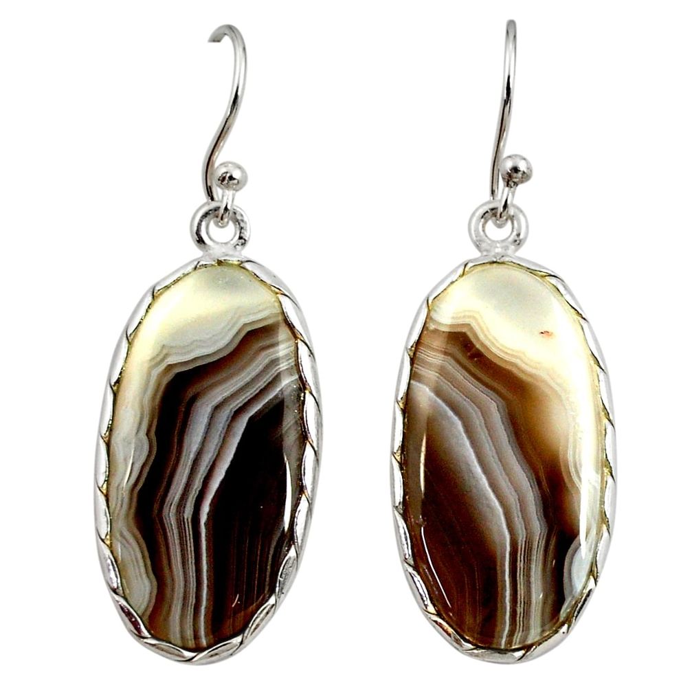 15.88cts natural brown botswana agate 925 sterling silver dangle earrings r28999