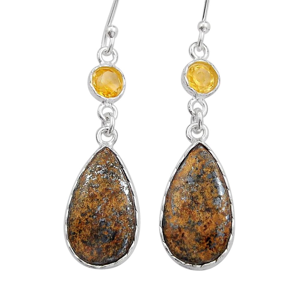 11.28cts natural brown bronzite yellow citrine 925 silver dangle earrings y20221