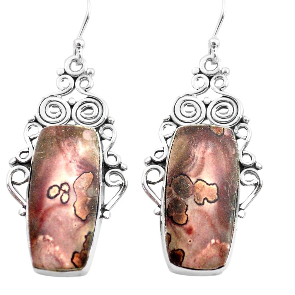 21.72cts natural brown coffee bean jasper 925 silver dangle earrings p72678