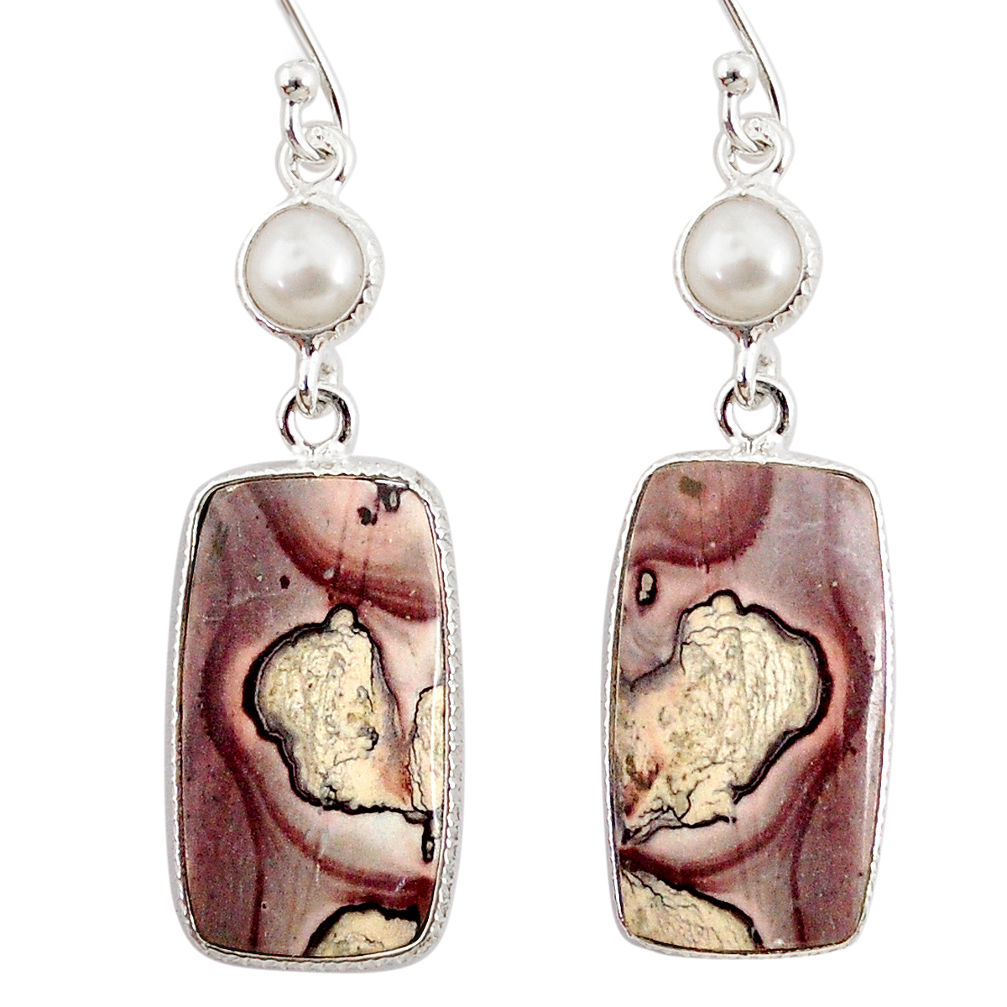 15.98cts natural brown coffee bean jasper pearl 925 silver earrings r75747