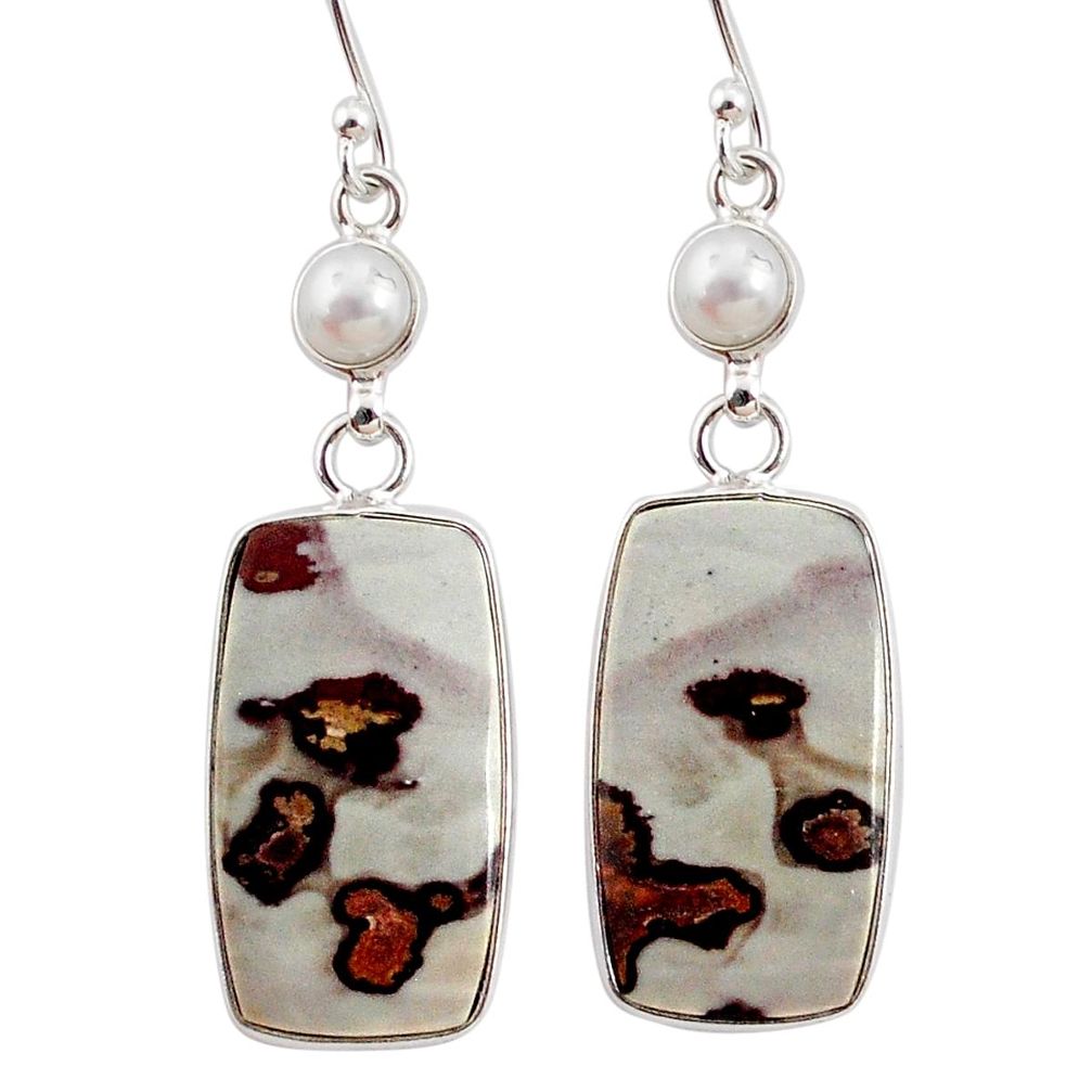 18.39cts natural brown coffee bean jasper pearl 925 silver earrings r75798