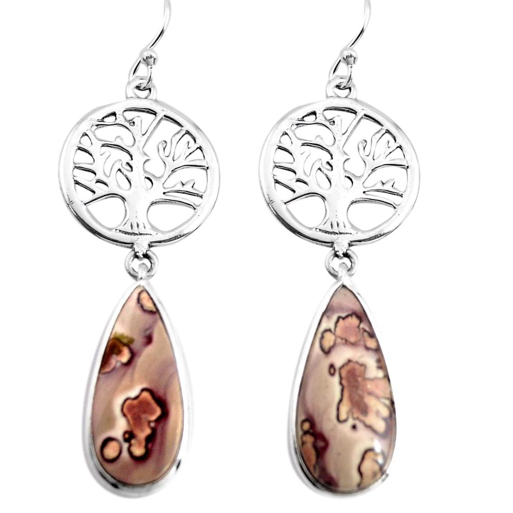 13.15cts natural brown coffee bean jasper silver tree of life earrings p91855