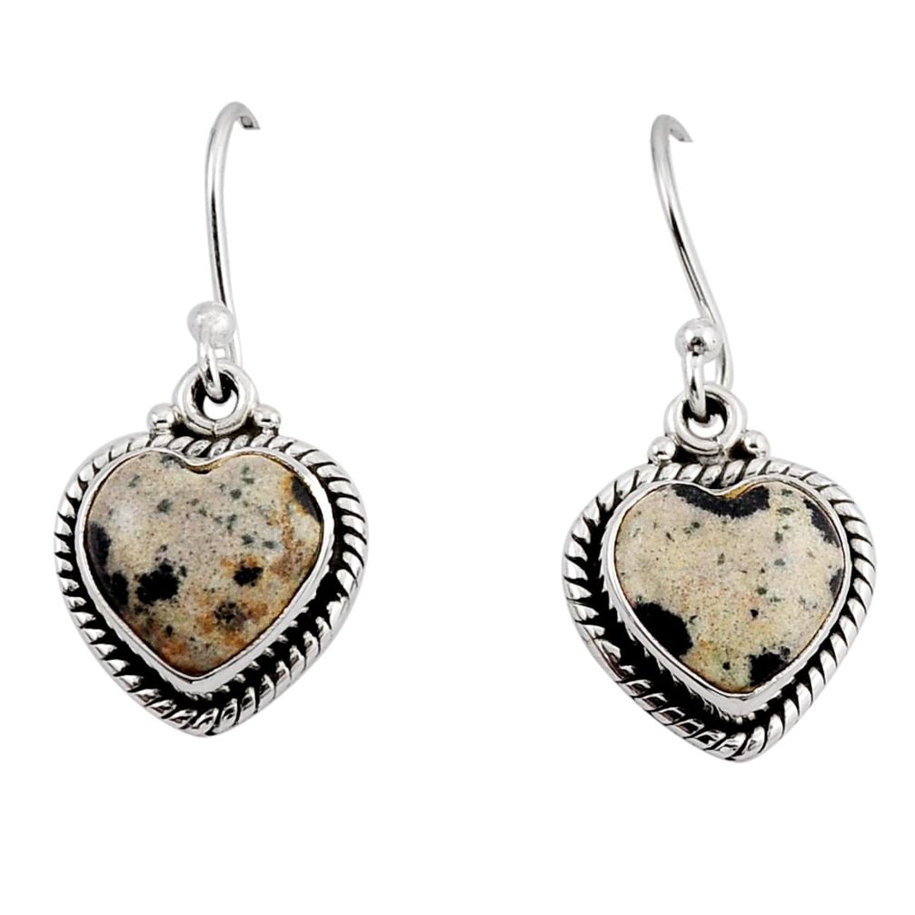 8.91cts natural brown dalmatian heart 925 sterling silver dangle earrings y51040