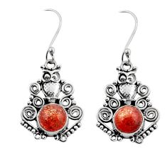 5.81cts natural brown goldstone 925 sterling silver owl earrings jewelry y50976