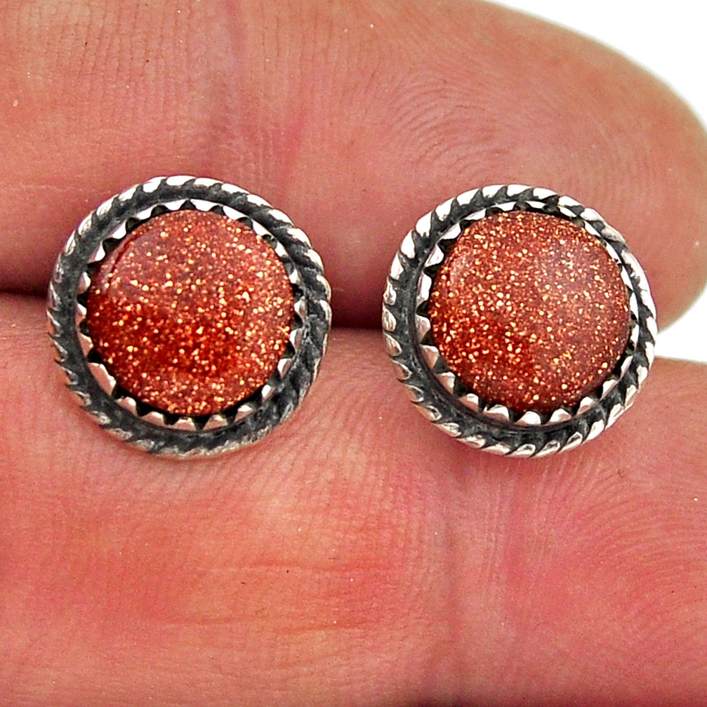 6.53cts natural brown goldstone 925 sterling silver stud earrings jewelry n31510