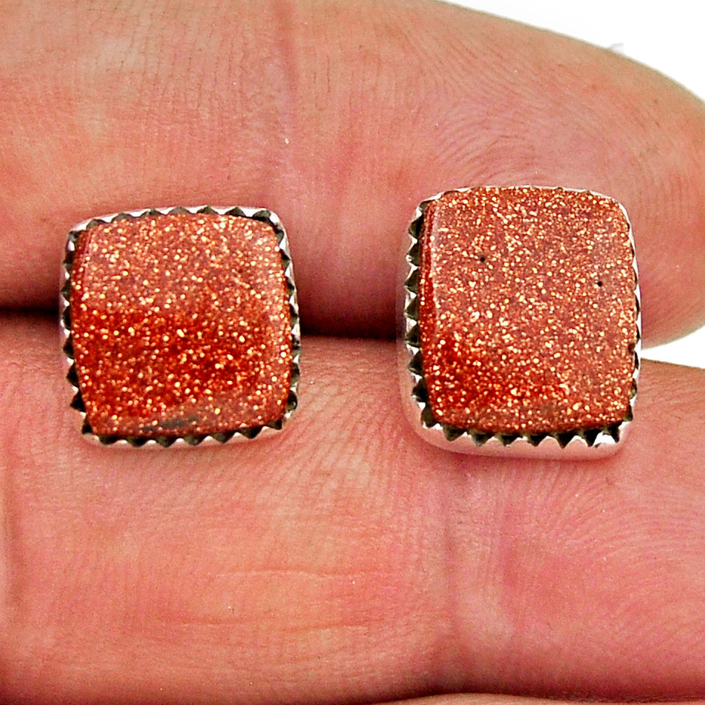 8.02cts natural brown goldstone 925 sterling silver stud earrings jewelry n31530