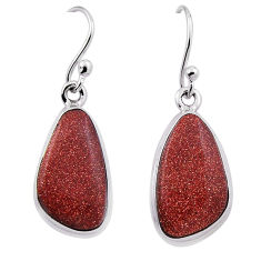 11.57cts natural brown goldstone fancy sterling silver dangle earrings n32191