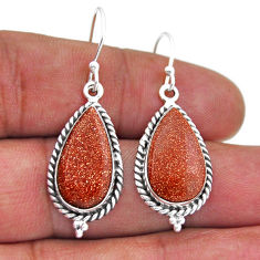 12.03cts natural brown goldstone pear 925 sterling silver dangle earrings n46445