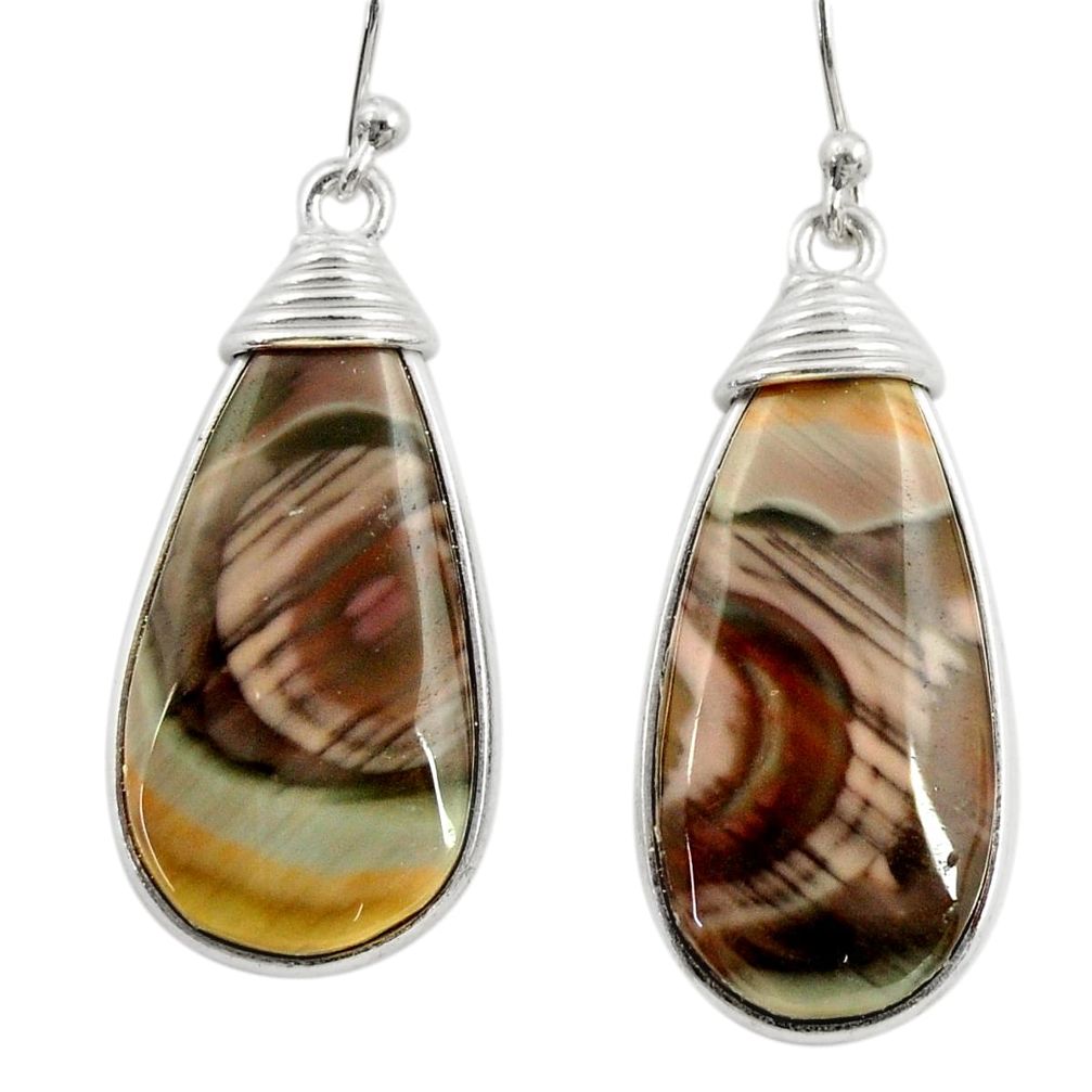 18.15cts natural brown imperial jasper 925 silver dangle earrings r28825