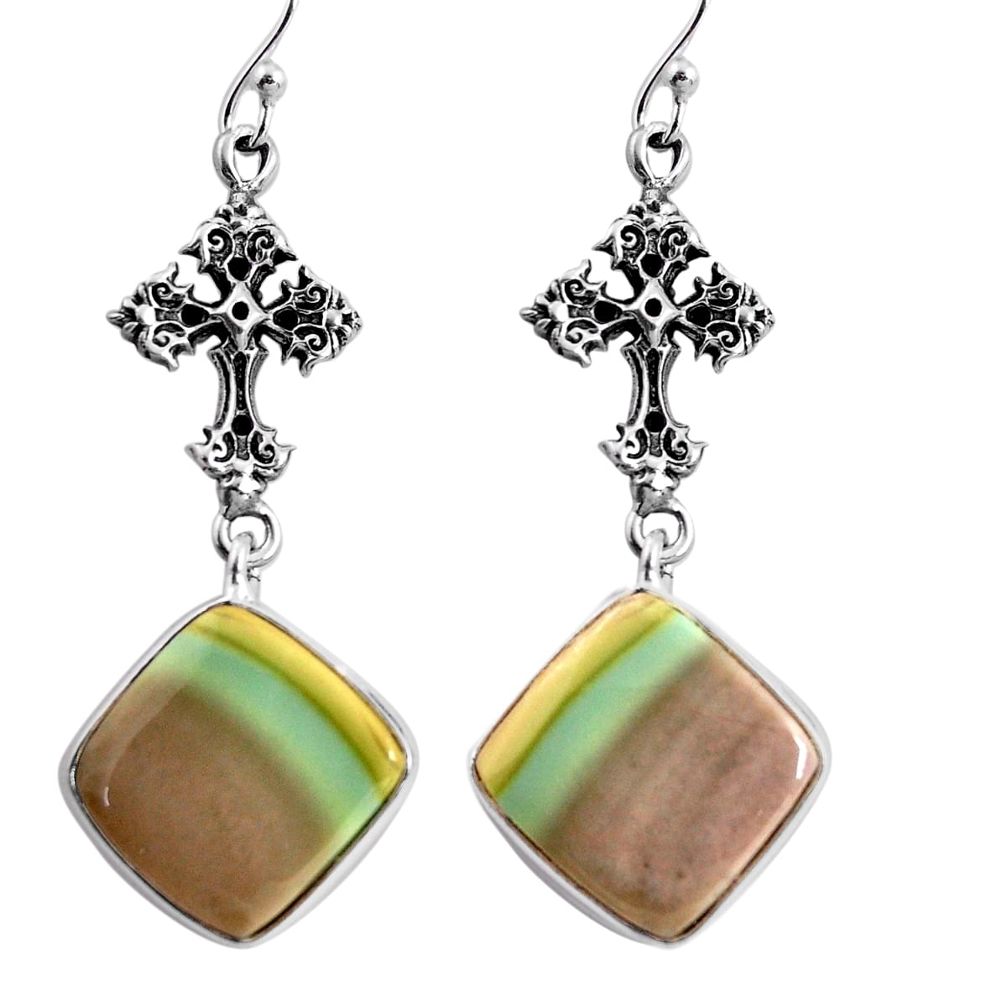  brown imperial jasper 925 silver holy cross earrings p91803