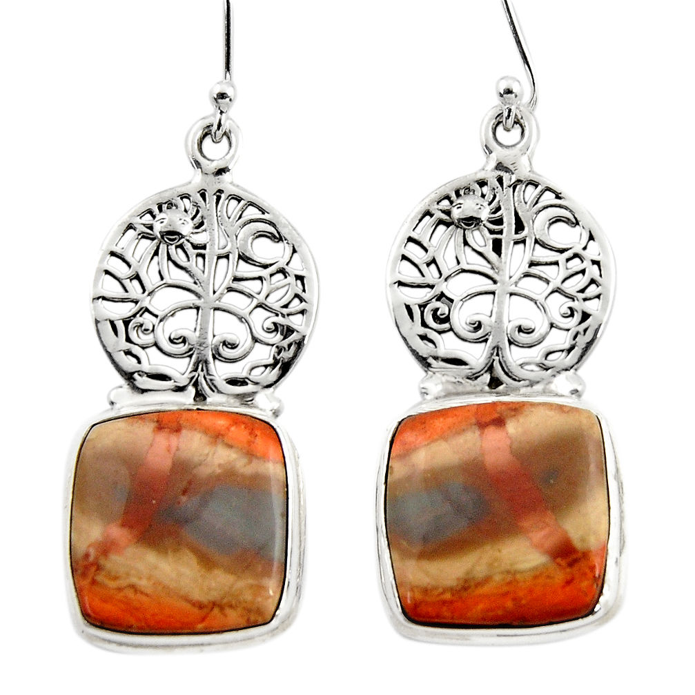 24.14cts natural brown imperial jasper 925 silver tree of life earrings r45348