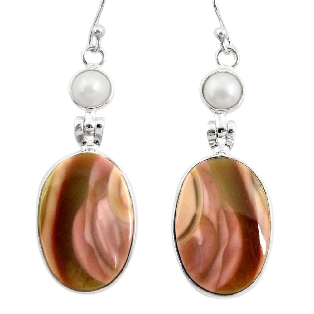 21.66cts natural brown imperial jasper pearl 925 silver dangle earrings r28822