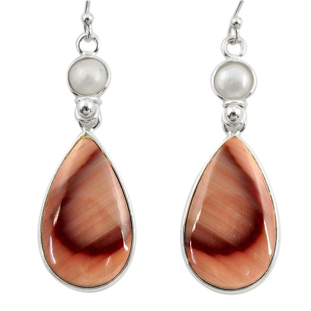 19.81cts natural brown imperial jasper pearl 925 silver dangle earrings r28823