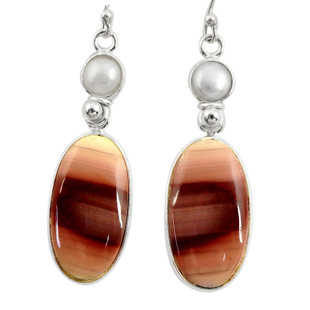 18.65cts natural brown imperial jasper pearl 925 silver dangle earrings r28829